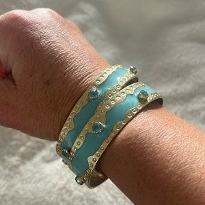 Egyptian style Tiffany blue enamel and gold bracelets